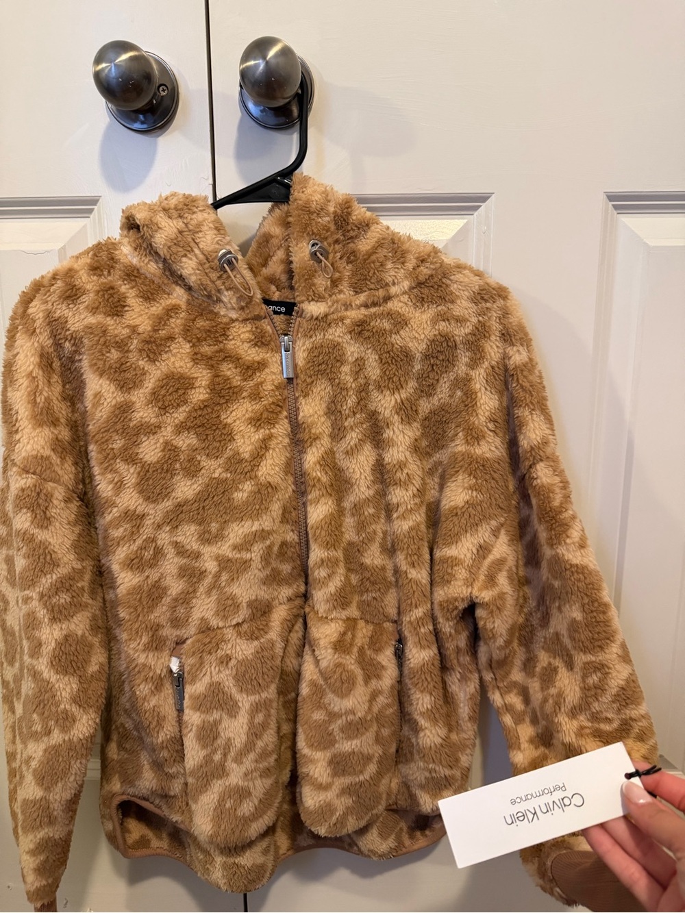 Calvin Klein Girls' Faux-Fur Animal Print Hooded Jacket - Brown